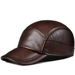 New 2023 Spring/Winter Man Genuine Leather Baseball Caps Male Casual Cowhide Warm 56-60 Adjustable Sprot Flight Hats