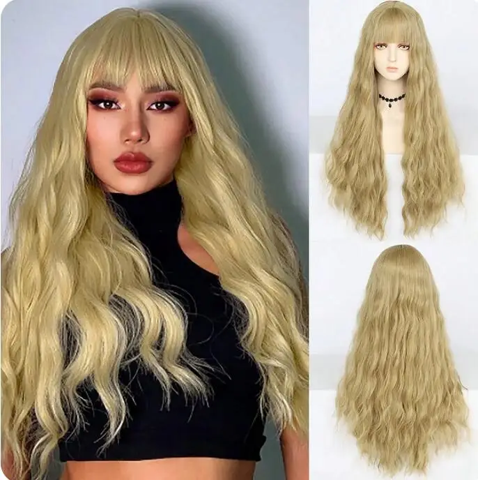 Synthetic Hair 32 Inch Super Long Flaxen Wavy Anime Halloween Carnival Comic Exhibition Cosplay Hair Natural COS Wig