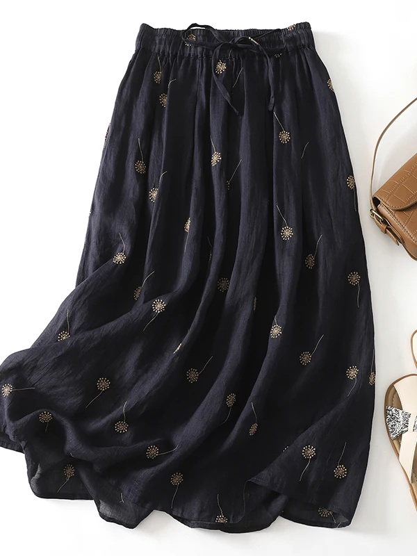 

Художественная винтажная юбка с цветочным принтом, с завышенной талией, стройнящая, свободная, двухслойная, А-силуэт, больших размеров, повседневная, для работы, летняя