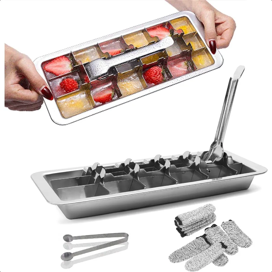 

Stainl Steel Ice Cube Trays Metal Ice Cube Trays for Freezer Inspired Design with Release Lever Remove Handle for Making Large