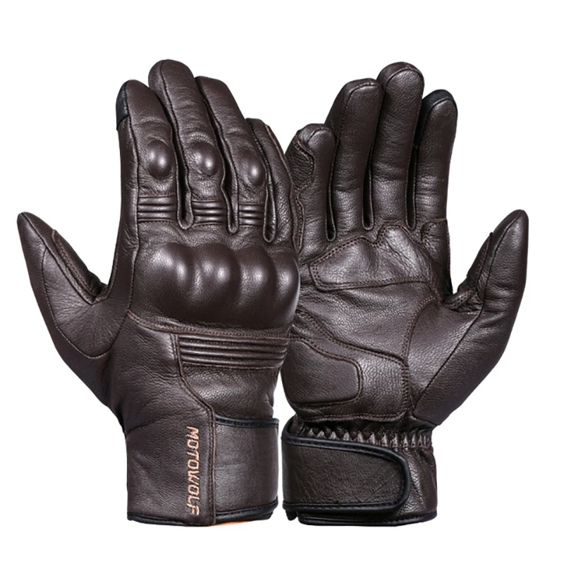 Real Leather Motorcycle Motocross Gloves Waterproof Windproof Winter Warm Touch Operate Guantes Moto Fist Palm Protect