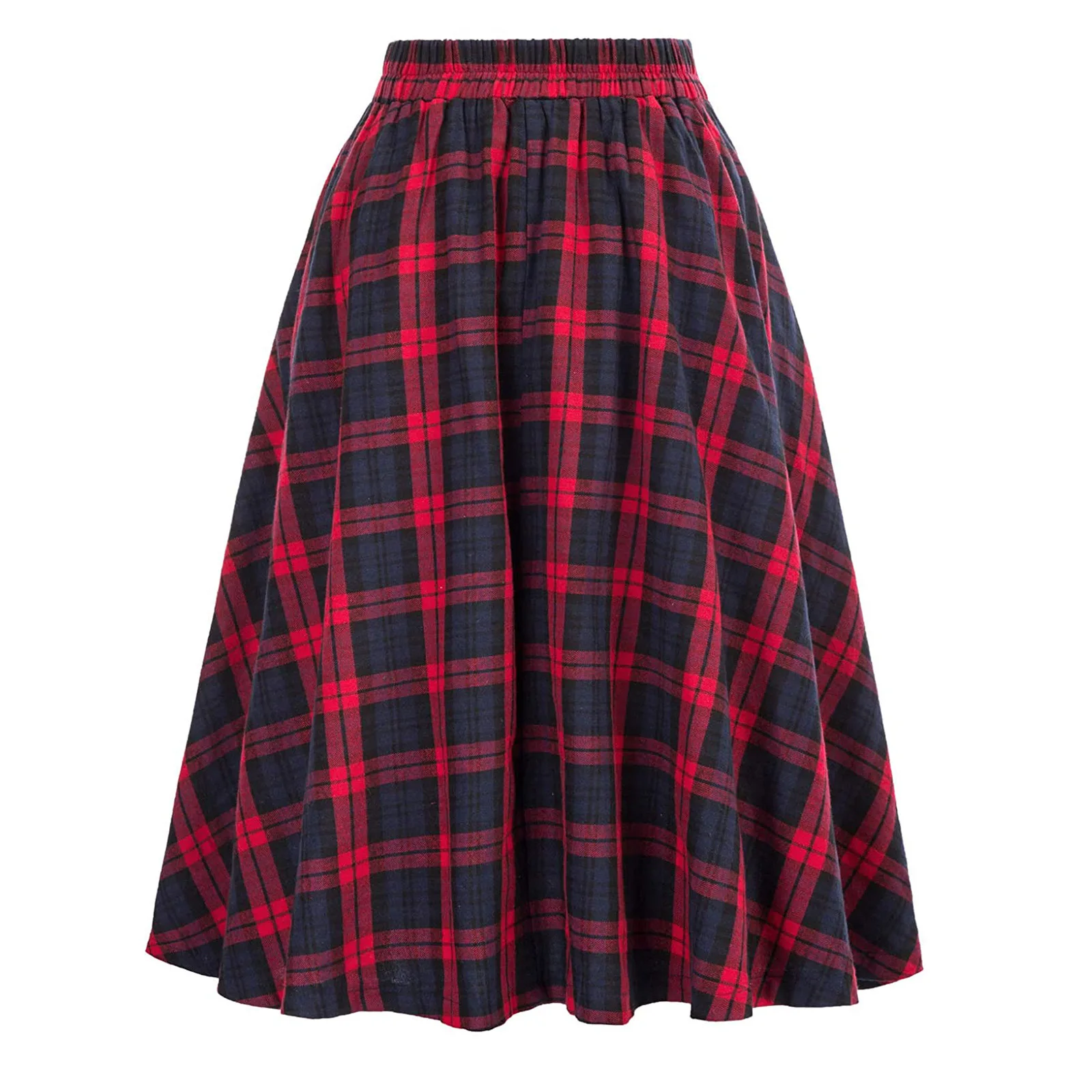 Hochtaillierter karierter Midi-Rock mit weitem Bein für Herbst und Winter, modischer Damenrock in A-Linie mit lockerer Taille und Karomuster. – Detail 6