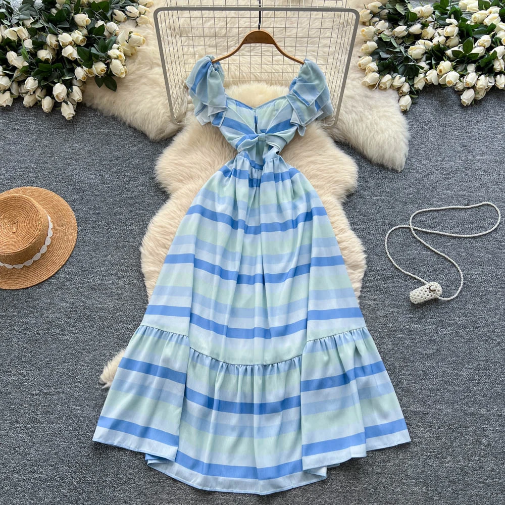 

Sexy sleeveless square neck striped Dress Elegant dress Fashion Party Club Dresses Goth Women Sundress