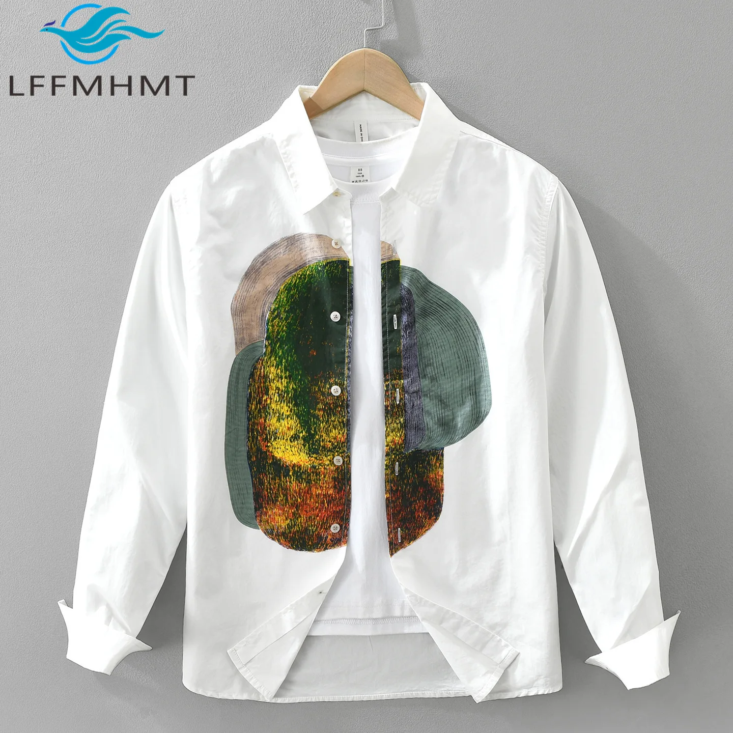 Men Japanese Style Graphic Print 100% Cotton Long Sleeve Shirt Artistic Loose Button Up Streetwear Versatile Daily Casual Tops