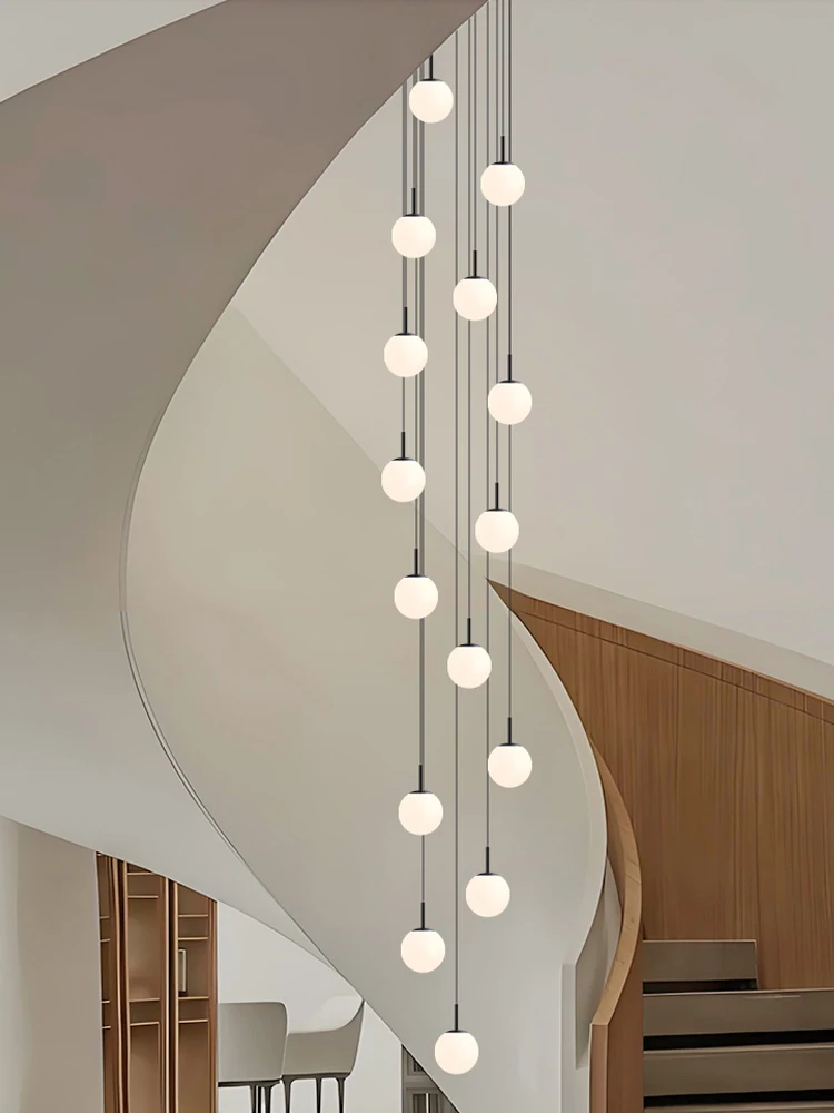 LED الشمال نمط كروية الثريا فيلا معلقة الدرج قلادة مصباح غرفة المعيشة ضوء السقف غرفة نوم ضوء إضاءة داخلية #3