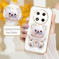 Magic7lite Luxury Quicksand Bear Holder Plating Case For Huawei Honor Magic 7 6 5 Magic7 Lite X9c Silicone Stand Cover Honorx9c