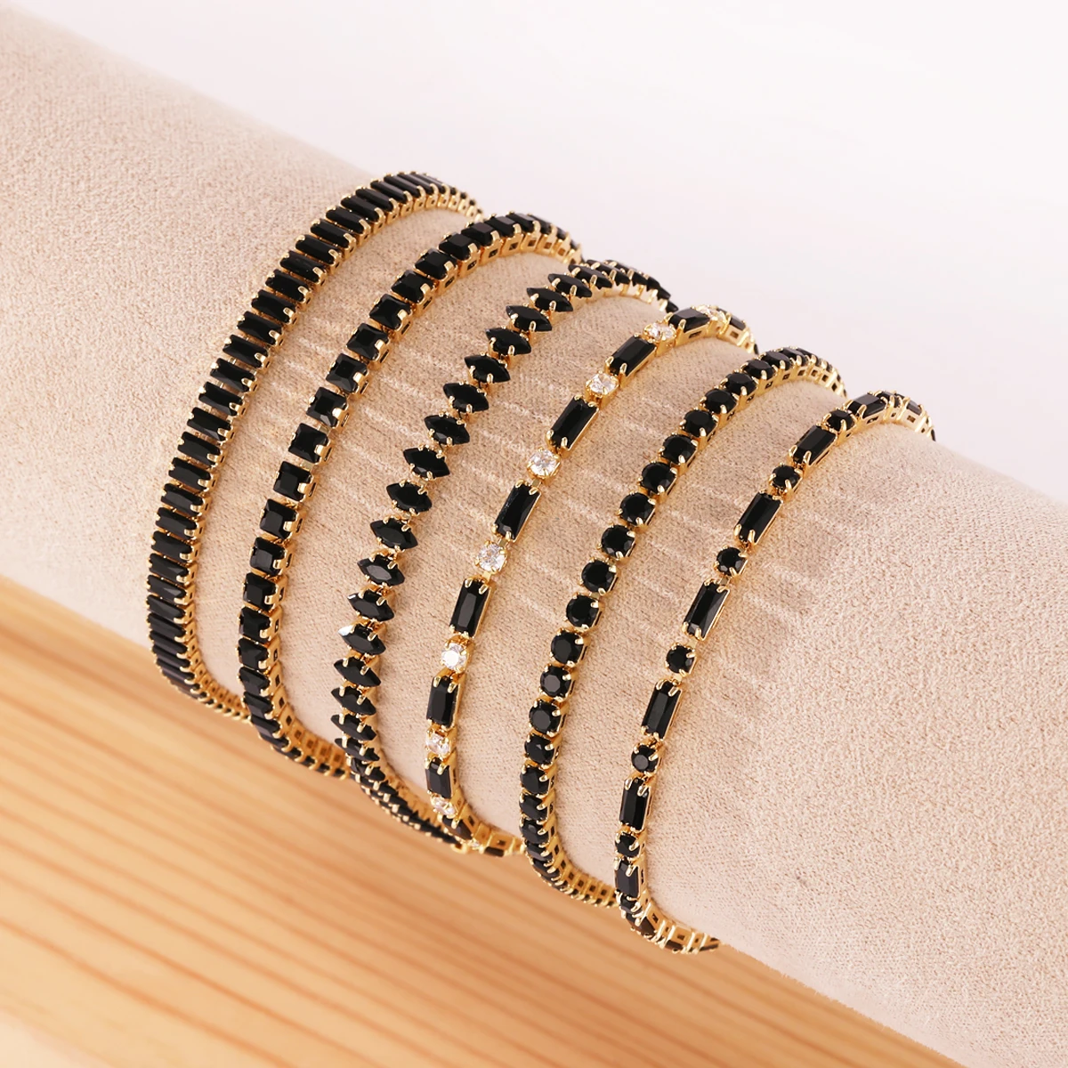 18K Gold Plated Black Iced Out Cubic Zirconia Tennis Bracelets for Women Men Crystal Adjustable Bracelet On Hand Hippie Jewelry