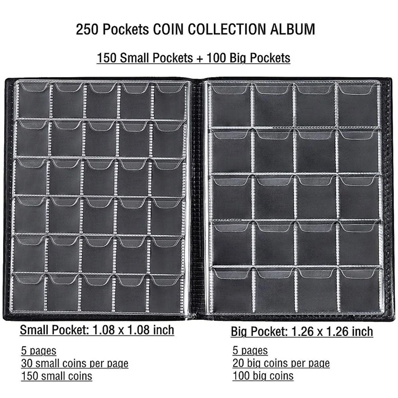 250 Pocket Coin Collection Album portamonete Album portamonete libro portaoggetti per monete Commemorative