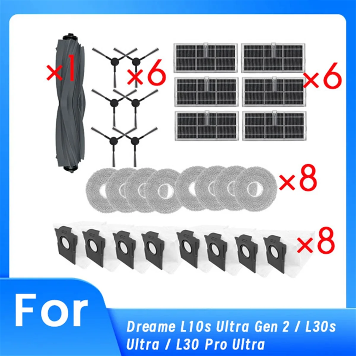 

Retails 29 Pcs for Dreame L10s Ultra Gen 2 / L30s Ultra / L30 Pro Ultra Robot Vacuum Main Side Brush Mop Filter Dust Bags