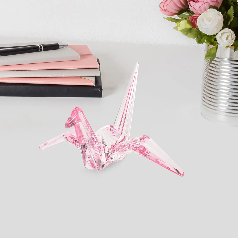 

2 Pcs 9cm Pink Crane naments Acrylic Toys Creative Statue Decorative Fairy Tale Party Supplies imitation crystal model