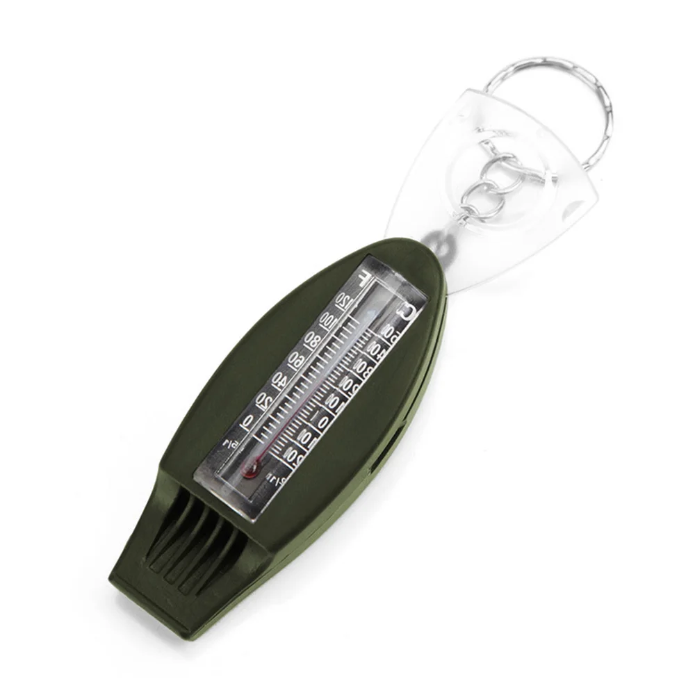 Multi-Function Keychain 4-in-1 Safety Whistle Thermometer Magnifier with Keychain Outdoor Travel Emergency Survival Kit