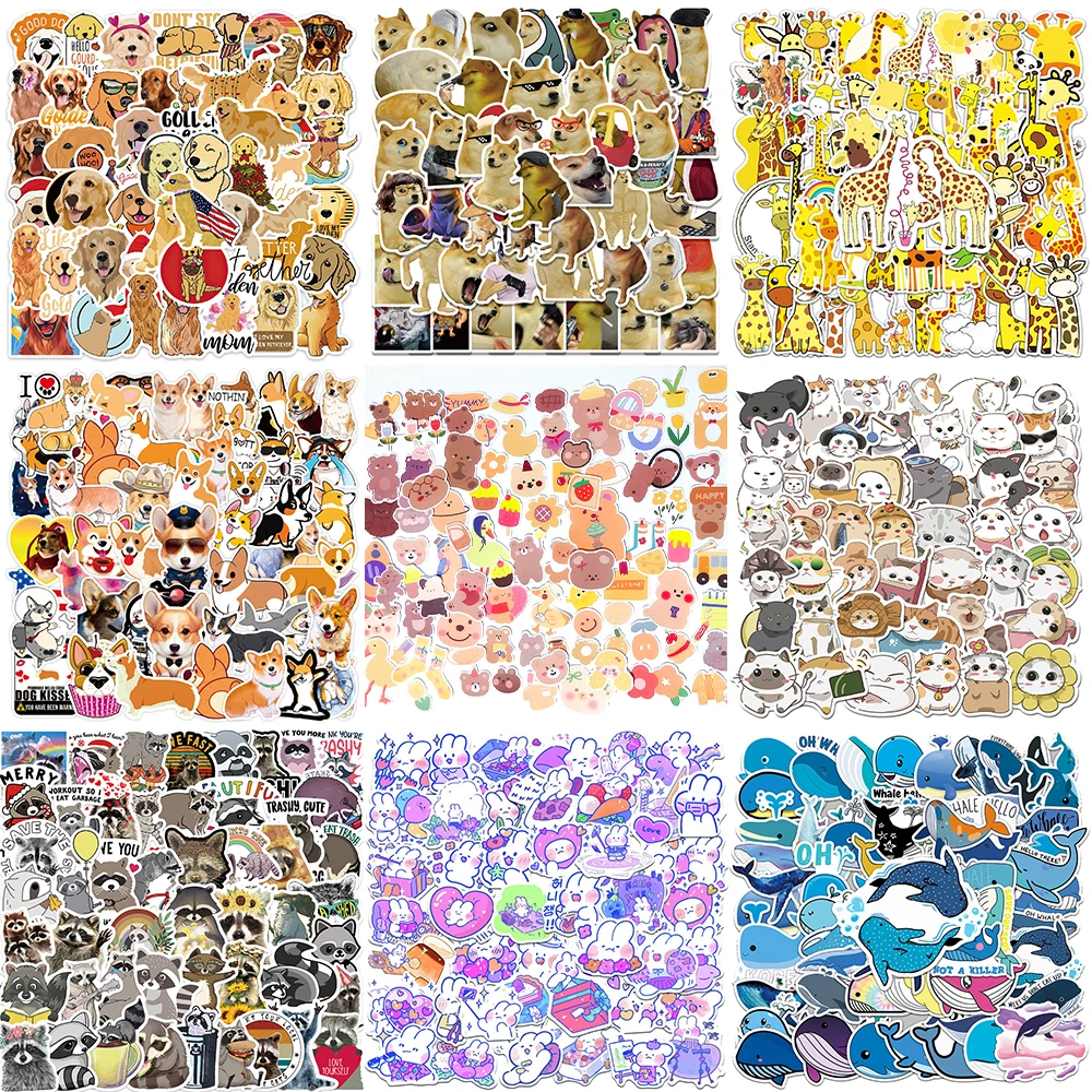 10/30/50PCS Cartoon Animals Stickers Series Creative Whale Graffiti Guitar Phone iPad Helmet Luggage Laptop Decoration Wholesale