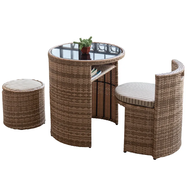 

Balcony leisure table and chair combination rattan chair three-piece set, tea table small household imitation rattan chair