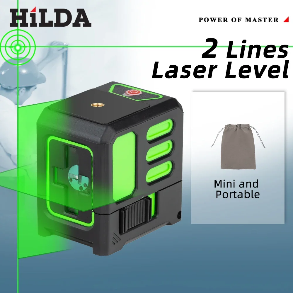 HILDA 레이저 레벨 그린 2 라인 레벨, 셀프 레벨링, 수평 및 수직 크로스, 초강력 측정 도구, Ip55, 15M