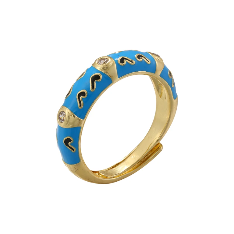 ZHUKOU 5 colors enamel oil dropping ring for women gold color Cubic zirconia opening men rings fashion jewelry wholesale VJ571