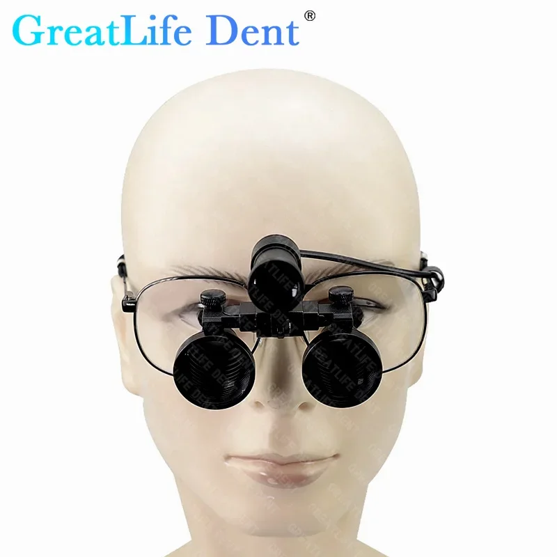 GreatLife-Dent 2.5X/3.5X Dentistes, Monture de lunettes en métal, Type de lunettes dentaires en aluminium, Éclairage de laboratoire, Loupe médicale