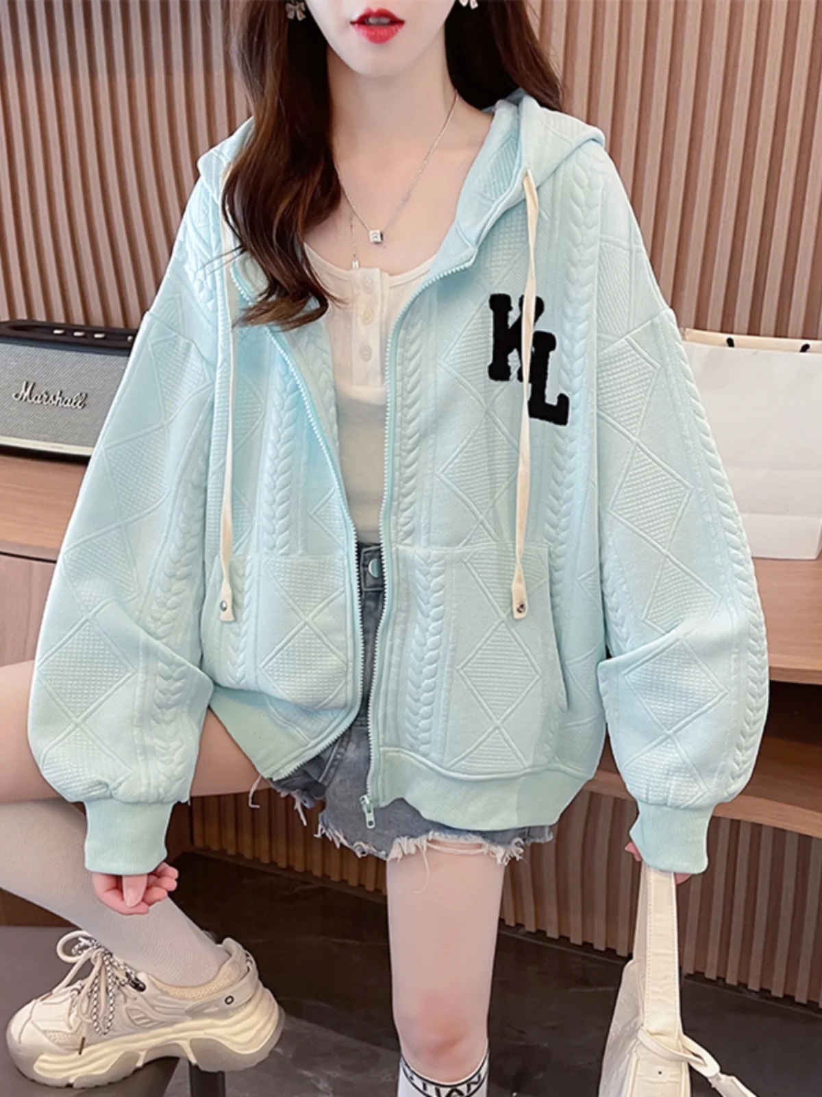 

Baseball Jackets Japanese Womens Winter Slim-Fitting Workwear Boyfriend Plush Anti-Freezing Warm Drop-Shoulder Lambwool Oversize