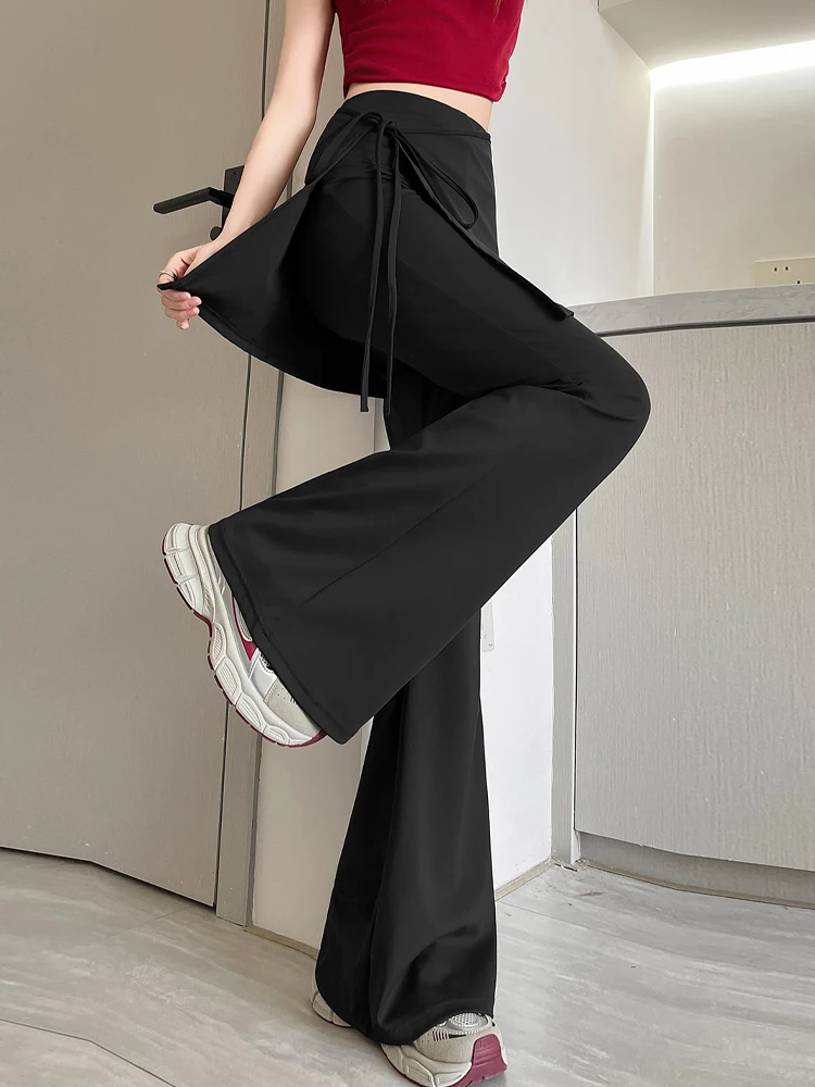

High Waist Draped Casual Yoga Pants Women's Spring Summer Bla Split Flared Pants Narrow Version Hoof Skirt Pants