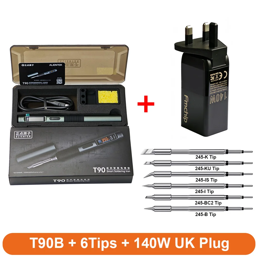ALIENTEK T90B Smart Soldeerbout 140W PD3.1 Type-C IPS Scherm Verstelbare Temperatuur T245 Punten Precisie Soldeer Gereedschap