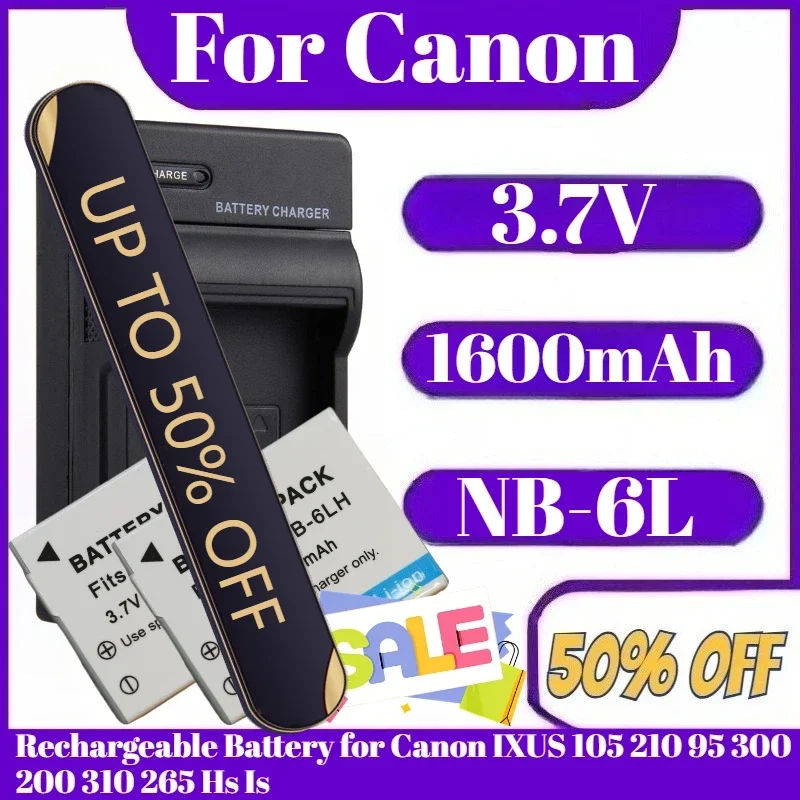 

NB-6L NB6L 1600mAh Battery NB-6LH NB6LH NB 6L 6LH 3.7V Rechargeable Battery for Canon IXUS 105 210 95 300 200 310 265 Hs Is