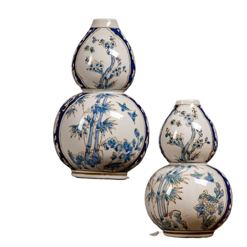 

Light luxury "rich bamboo" new Chinese gourd bottle underglaze color ceramic gourd vase entrance ceramic ornament