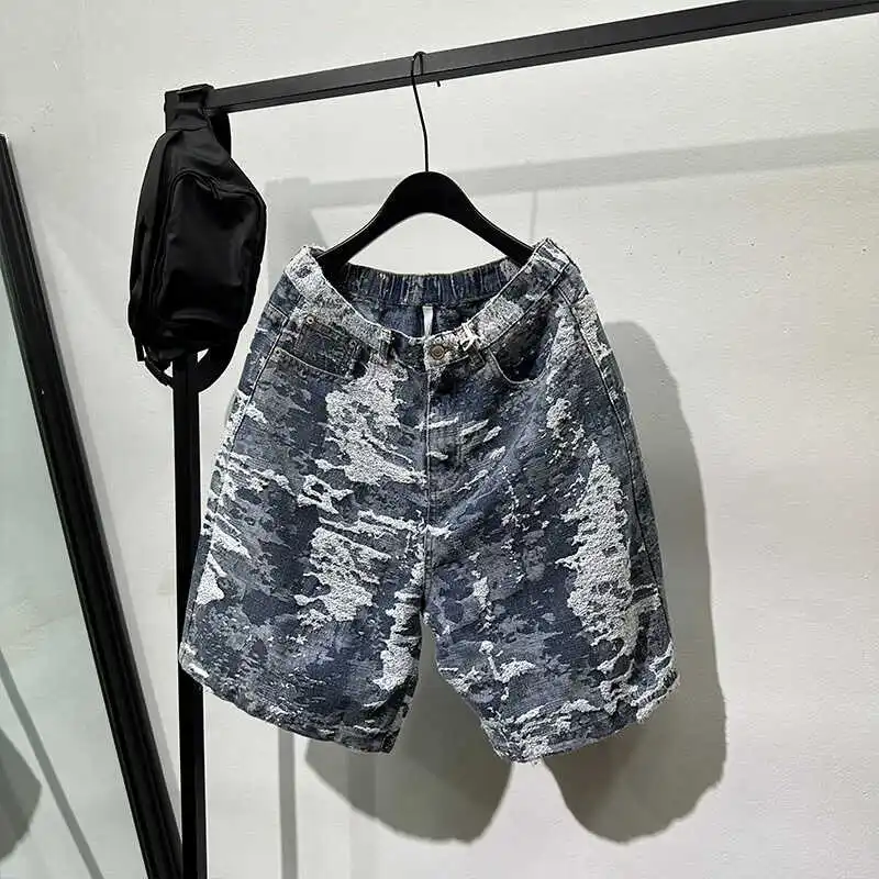 Avant-Garde Ripped Scrape Blue Baggy Denim Shorts Pu Shuai Tooling Japanese Style Hanging Crotch Middle Pants