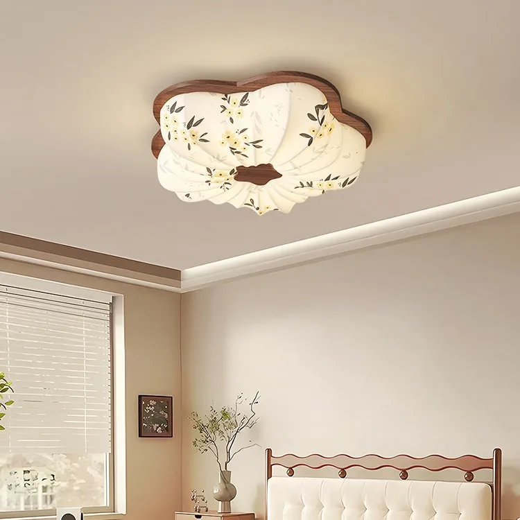 Medieval style bedroom ceiling light French retro eye protection study light walnut color dining room