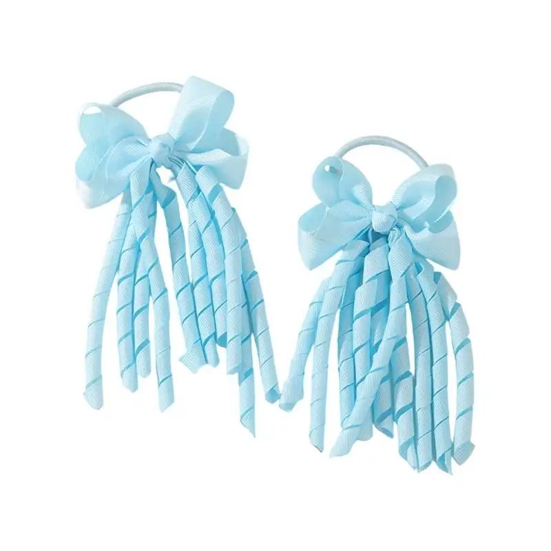 39BB Dance Scrunchies Hair Ties With Curly Fringe And Bows Detail Polyester Fabric Sports Scrunchie