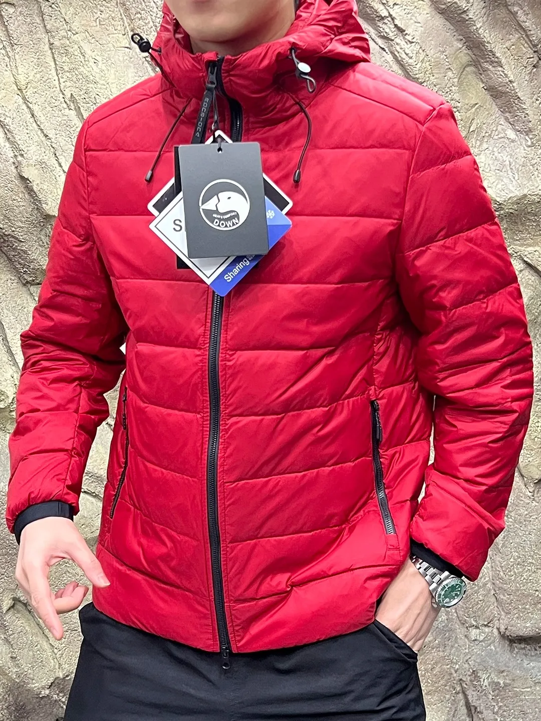 

Warmth Waterproof Du down Jaet Men's Casual Sle Long Sve Zipper Closure Regular Fit Thin Padding for Daily Use