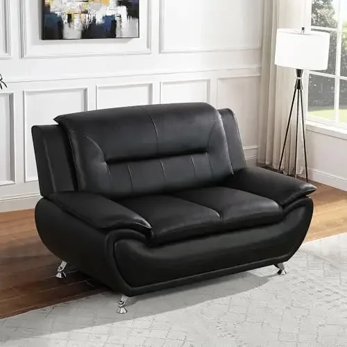 2 Piece Leather Living Room Sofa Set, Modern Sectional Sofa Couches with Sturdy Legs, Living Room Furniture Set for
