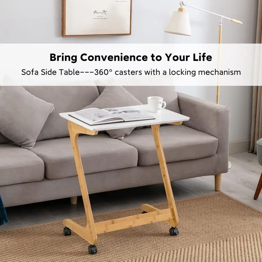 Mesa de TV, Mesa Lateral para Sofá com Rodas, Bandeja para Lanches para Espaços Pequenos, Sala de Estar e Quarto, 23,5 Polegadas x 15,8 Polegadas