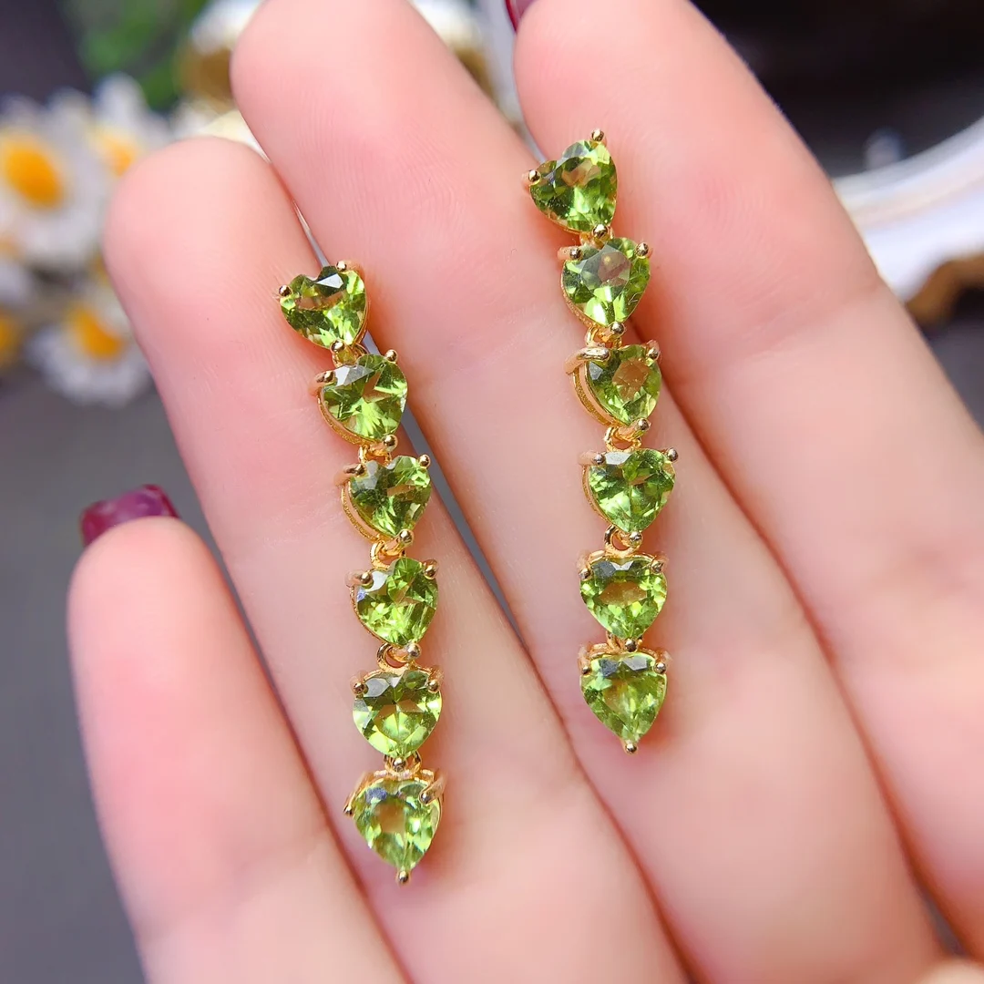 FS 5mm Natural Heart-shaped Olivine Earrings S925 Sterling Silver for Women Fine Charm Weddings Jewelry Certificate MeiBaPJ