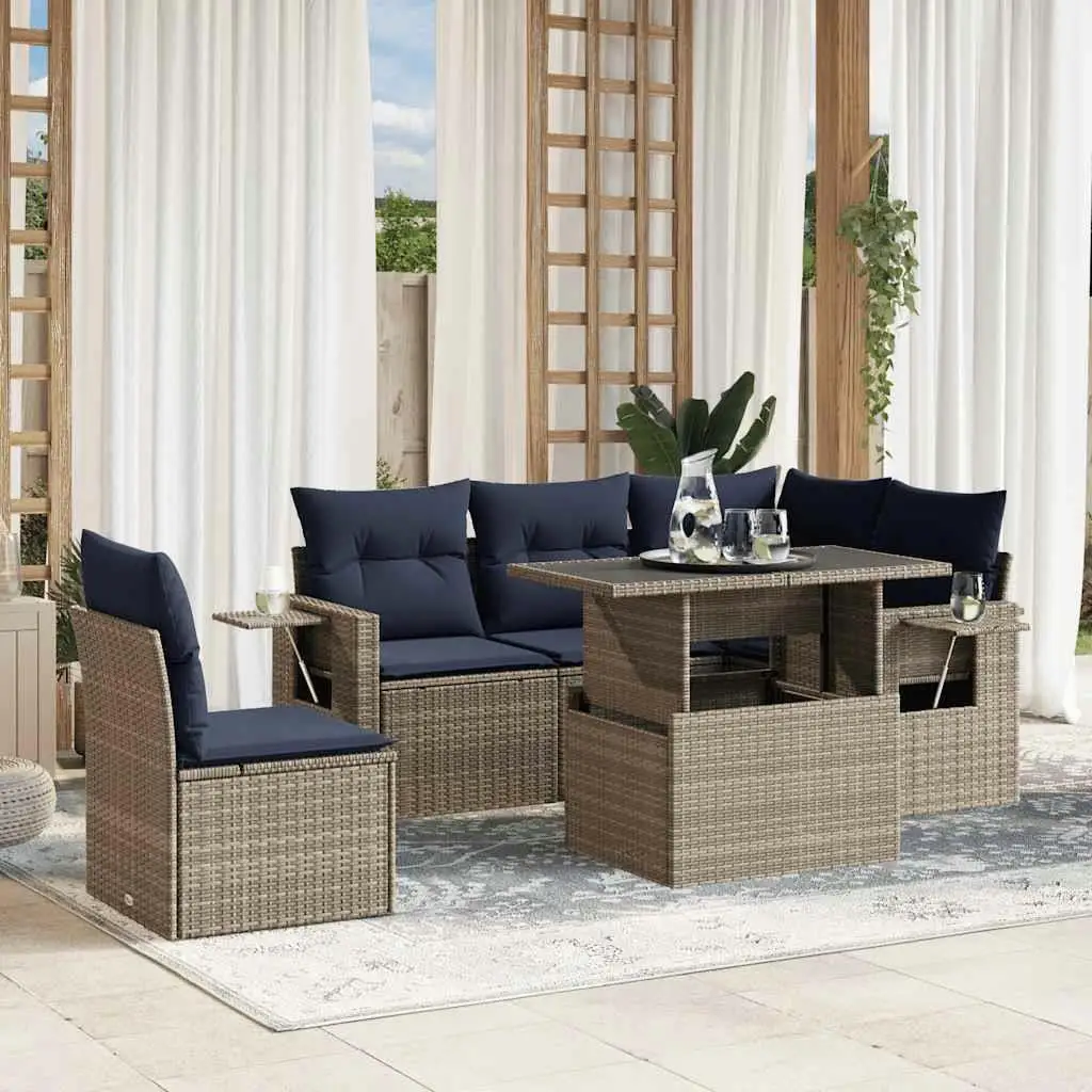 

6 Piece Outdoor Sofa Set with Cushions Gray Rattan Furniture for Garden Patio Living Room