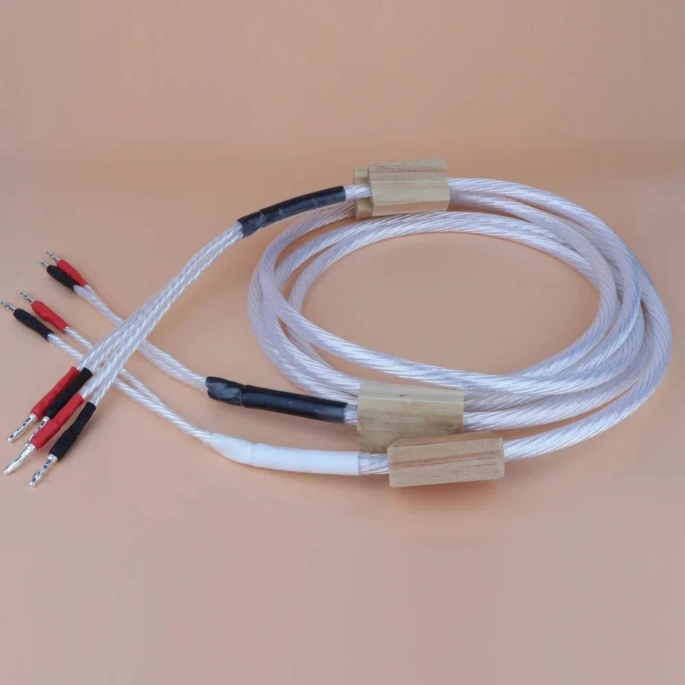 

HIFI Silver-plated Speaker Cable High-end 5N OFC Loudspeaker Cable rhodium plated banana plug 2 to 2 Single Cable 2 to 4 Biwire
