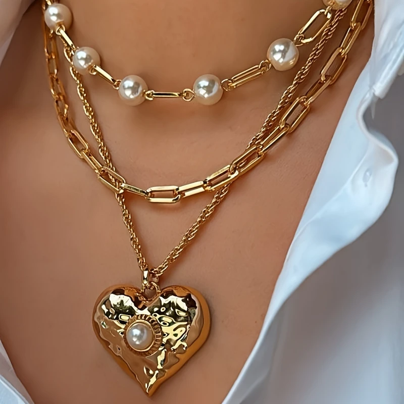 3 قطعة القلائد الموضة أنيقة المرأة الحب قلادة تقليد اللؤلؤ مطرز متعدد الطبقات سلسلة مجوهرات مأدبة الحفلات