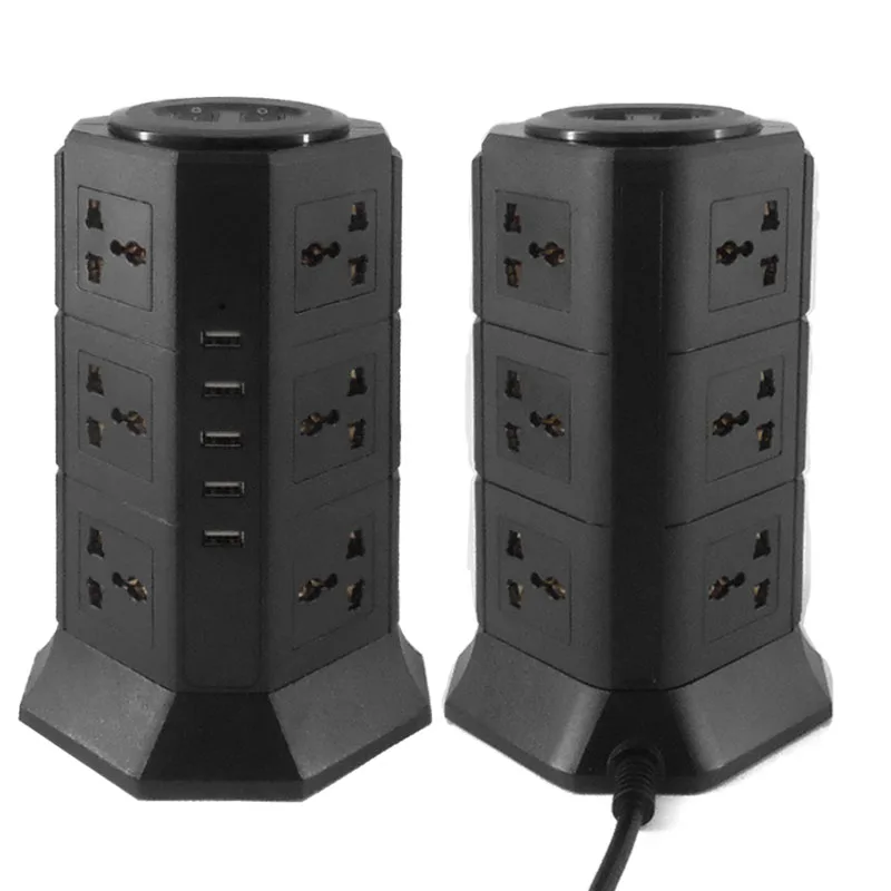 

USB Power Strip Vertical 8/12 EU/UK/US/AU Plug Universal Outlet Sockets with Charger Surge Protector 6.6ft/2m Extension Cord