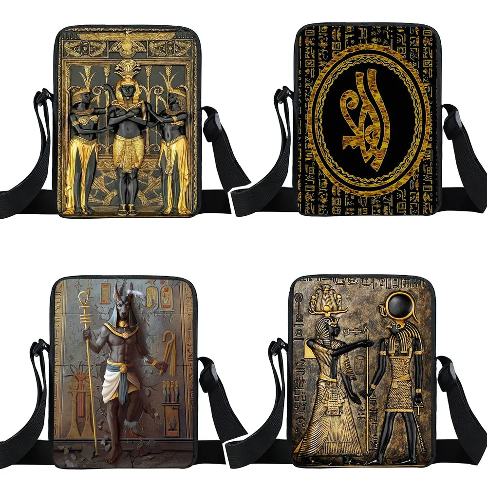 Egyptian Art Print Crossbody Bag Egypt Pharaoh Anubis Messenger Bags Small Satchel Women Handbag Vintage Shoulder Bag for Travel