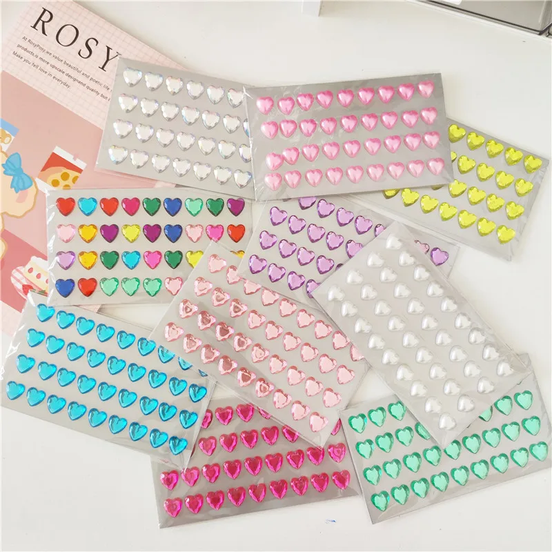 36Pcs/sheet Beautiful 3D Heart Shaped Acrylic Gemstone Diamond Sticker DIY Self-adhesive Patch for Girls Stationery Phone Case