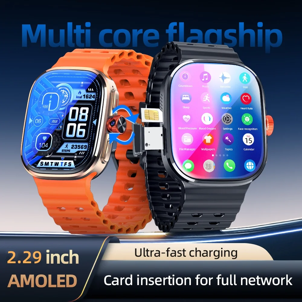 2.29inch Amoled 5G LTE Full Netcom Android 13.0 Smartwatch Smart Watch With 190° Rotary Camera Touch ID Infrared remote function
