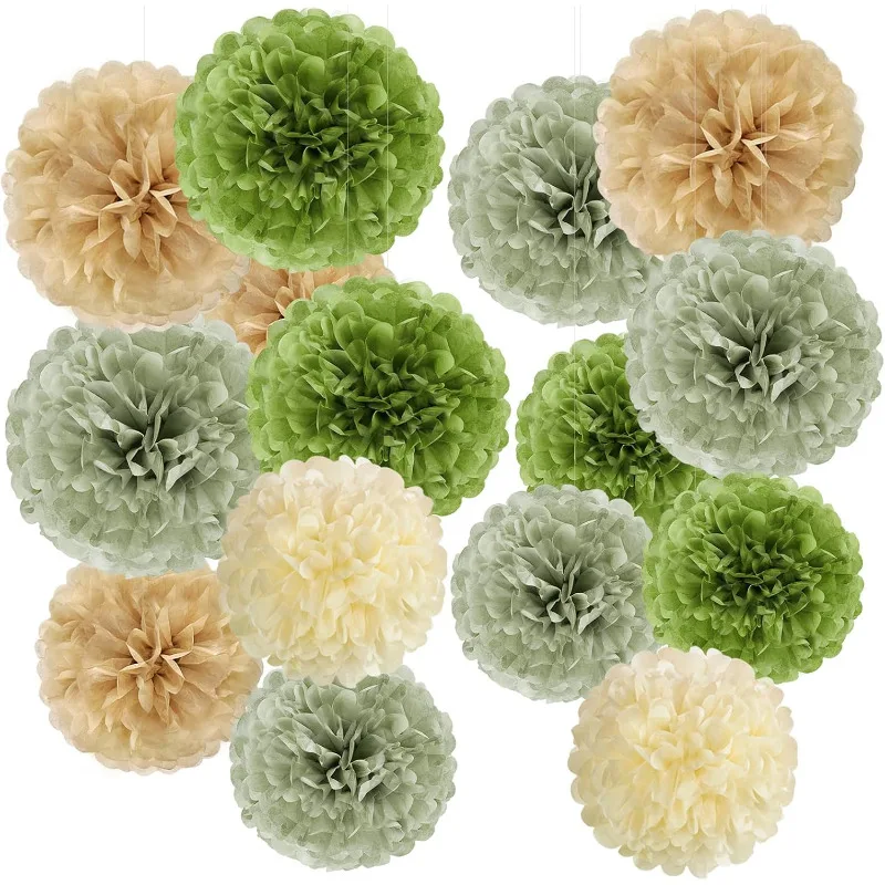 Oliven Salbei grün Seidenpapier Pom Poms Safari Dschungel Party Dekorationen Papier Blumen Dekorationen natürliche grüne Boho hängen