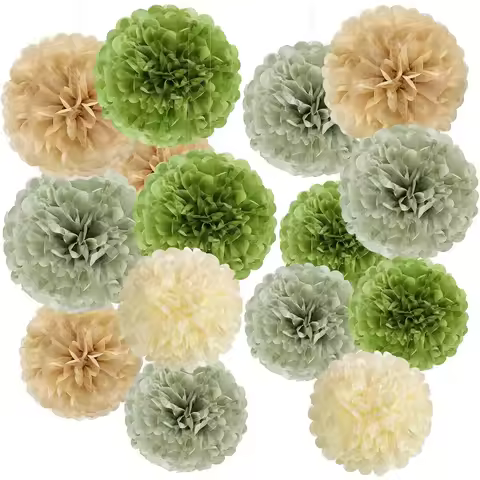 Olive Sage Green Tissue Paper Pom Poms Safari Jungle Party Decorations Paper Flowers Decorations Natural Green Boho Hanging