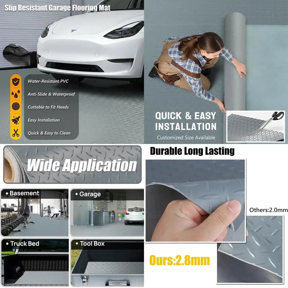 

Thick PVC Garage Floor Mat, Heavy-Duty Waterproof Non-Slip Protector for Cars, Trailers, SUVs, Basements, Gyms (Gray) - 2ft x 41
