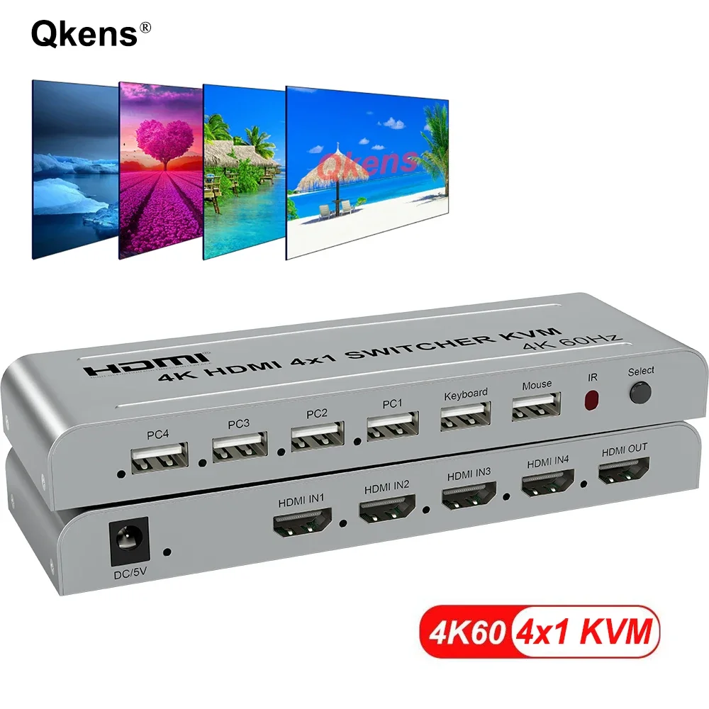 

4K 60 Гц 4x1 HDMI KVM переключатель 4 в 1 аудио видео преобразователь USB клавиатура мышь управление 4 ноутбук ПК, компьютер к телевизору проектор