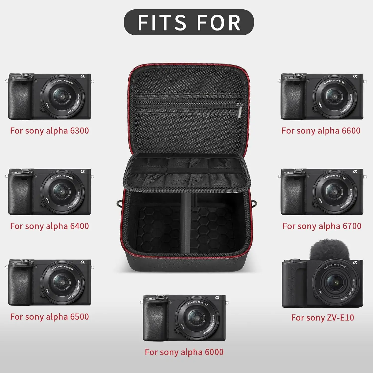 Camera Stotage Bag for Sony Alpha ZV-E10/A6400/A6700/A6100/A6000/A6600/A6500 Mirrorless Cameras-Portable Bag with Shoulder Strap