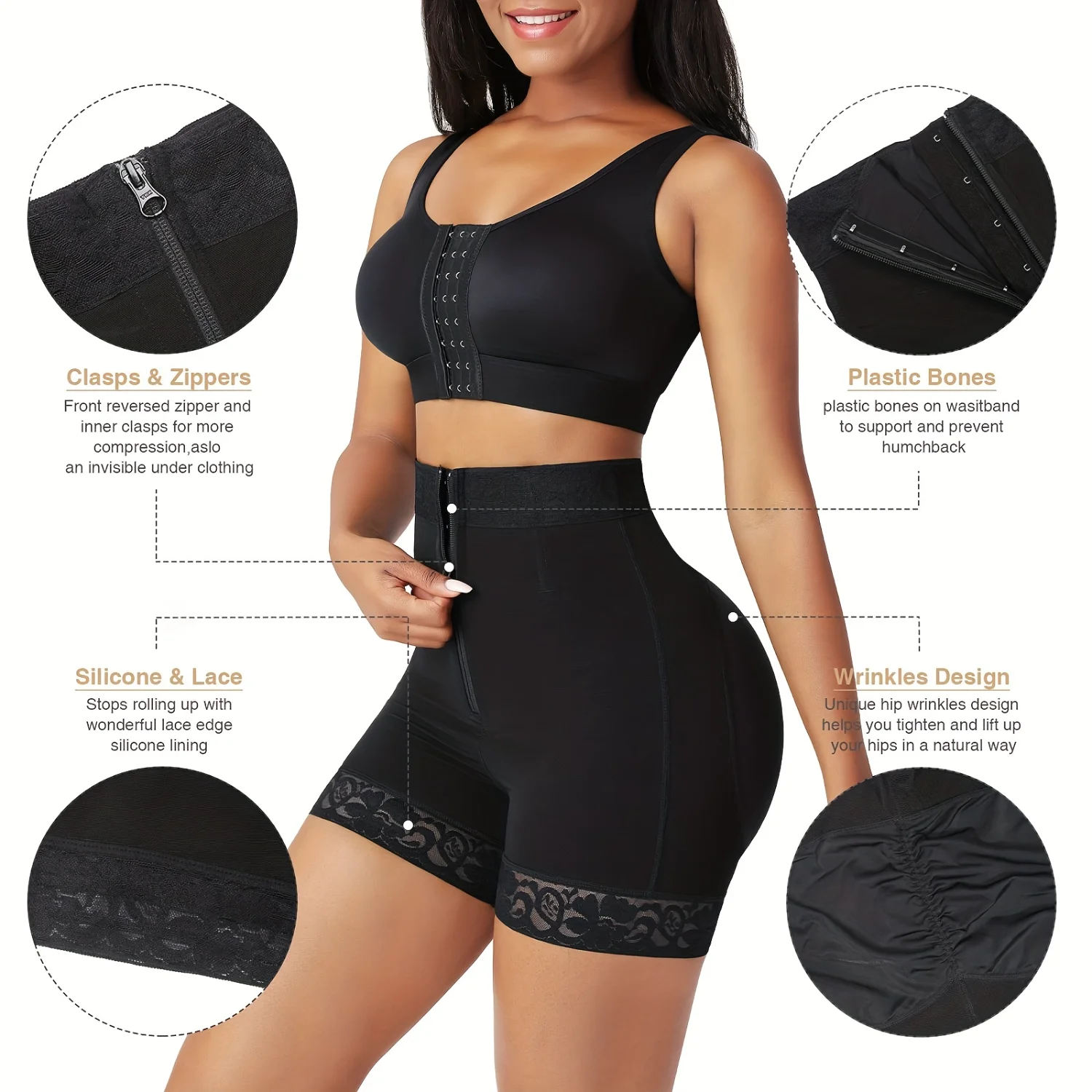 Womens Seamless Zipper Butt Lifter - Firm Waist Trainer & Tummy Control Pants - Instant Body Shaper for Workout and Everyday Sli