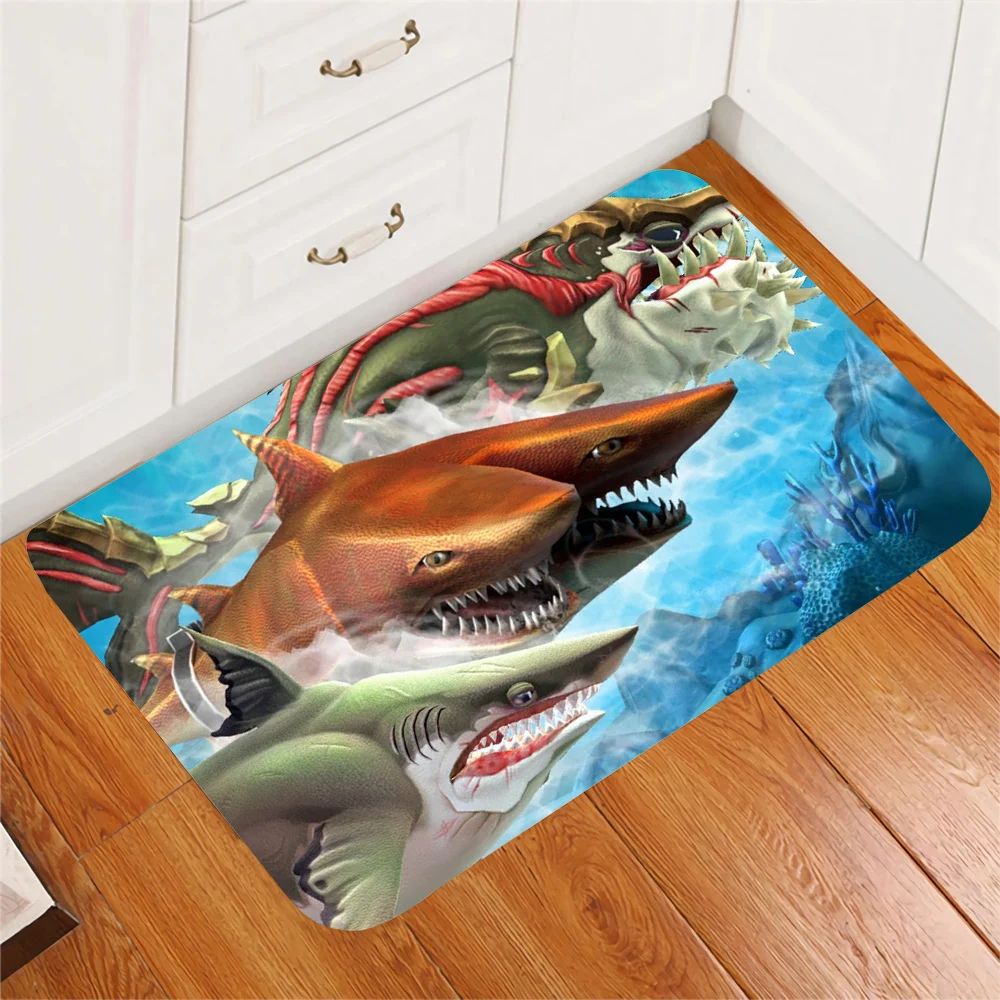 CLOOCL Cartoon Carpet Cartoon Ocean Bully Shark Graphic 3D Print Room Rug Kids Plush Non-slip Carpet Home Textile