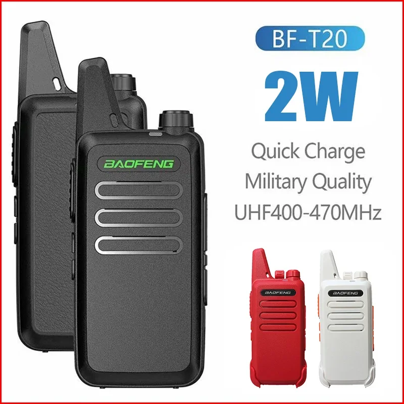 Baofeng-T20 Portable Mini Walkie Talkie, 2 Pcs, PMR 446 FRS, Two-Way Radio, T20, PTT, Hunting, Cafe