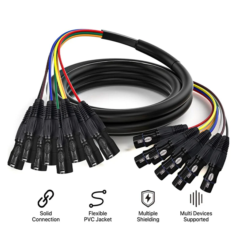 AAAEL-Multimedia Audio Cable 8 Channel 2M 3 Pin XLR Cable Male To Female For Microphone Stage Lighting