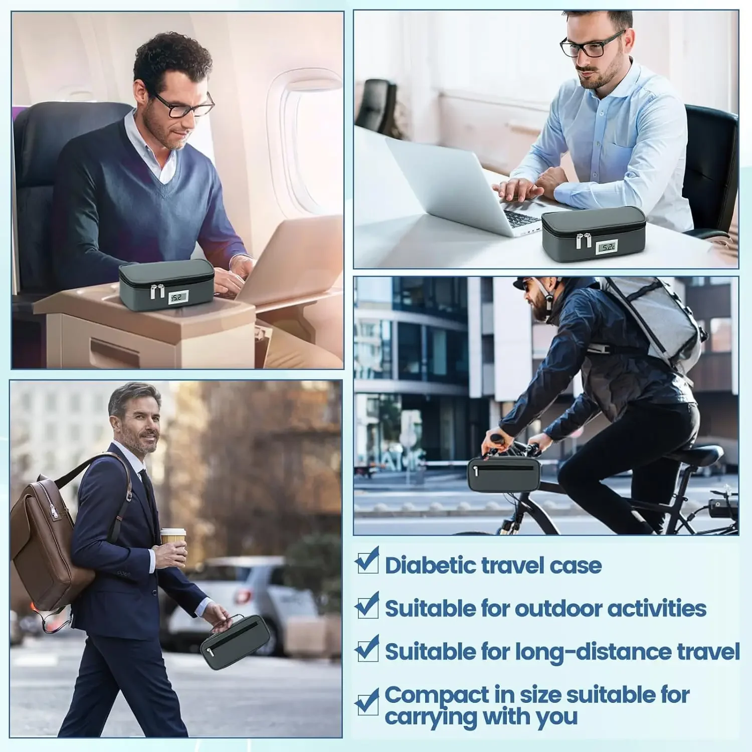 Холодильник для инсулина, футляр для хранения лекарств, диабетиков, дисплей температуры, мини-медицинская сумка-холодильник с 2 пакетами льда для инсулиновых ручек