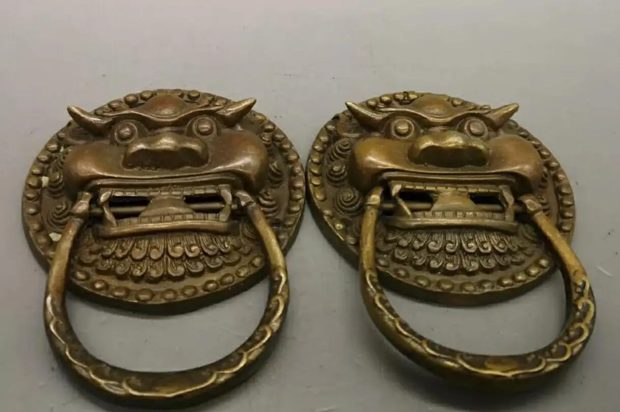 a pair Antique Bronze Lions Dogs Foo Dog Lion Door Door Knocker